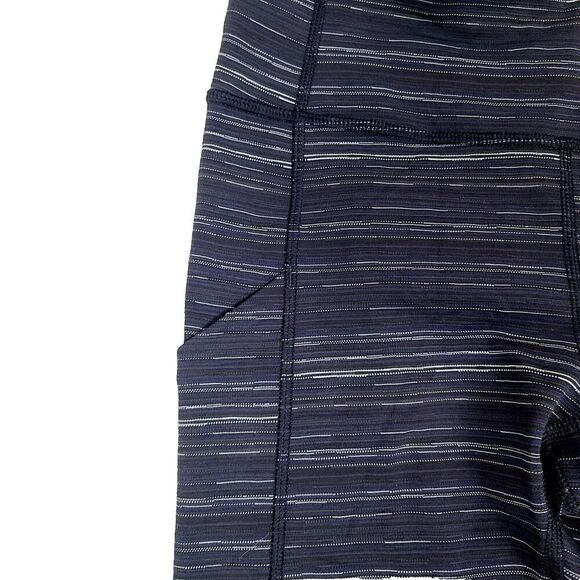 Lululemon Cropped Leggings 4 Black White Print Ruched Mesh Calves Side Pockets - Picture 4 of 9